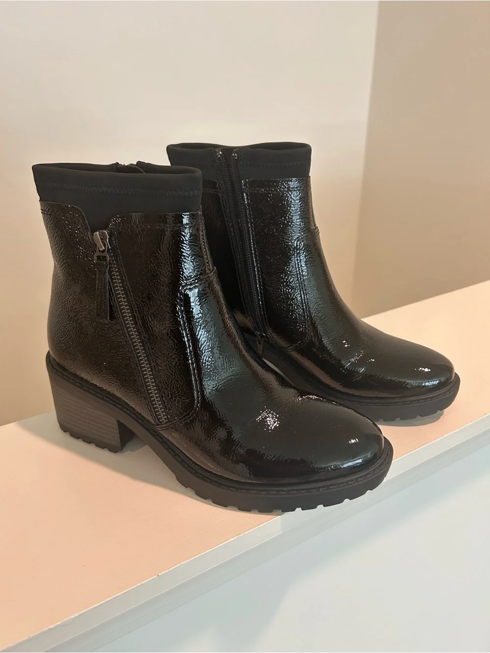 New Salvia Black Patent Ankle Boots with Side Zipper 38